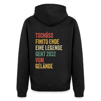 Rentner Rente 2032 Sprüche Ruhestand Geschenk - Unisex Premium Bio Zip Hoodie - Schwarz - Hinten - Nico (187cm)