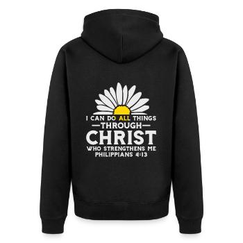 I Can Do All Things Through Christ Daisy Flower - Unisex Premium Organic Zip Hoodie - black - Back - Nico (187cm)