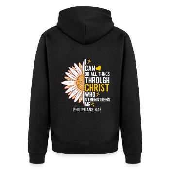 I Can Do All Things Through Christ Daisy Flower - Unisex Premium Organic Zip Hoodie - black - Back - Nico (187cm)
