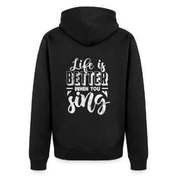 Sänger - Unisex Premium Bio Zip Hoodie - Schwarz - Hinten - Nico (187cm)