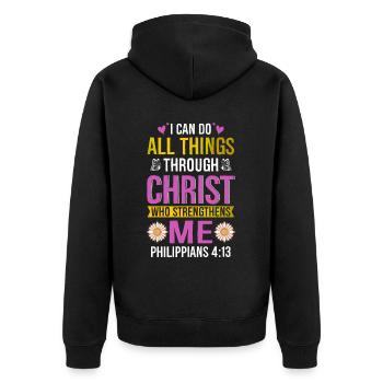 I Can Do All Things Through Christ Daisy Flower - Unisex Premium Organic Zip Hoodie - black - Back - Nico (187cm)