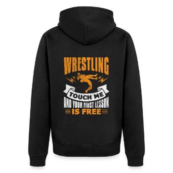 Wrestling - Unisex Premium Bio Zip Hoodie - Schwarz - Hinten - Nico (187cm)
