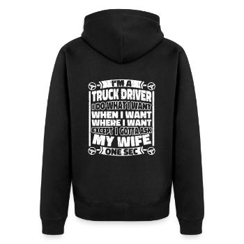 Lkw Fahrer Trucker Lastwagenfahrer - Unisex Premium Bio Zip Hoodie - Schwarz - Hinten - Nico (187cm)