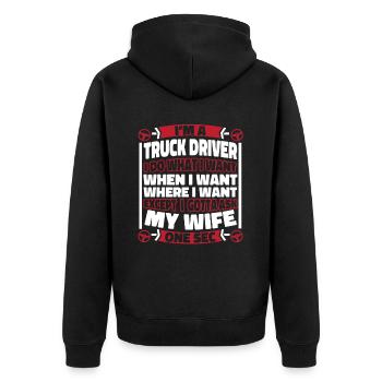 Lkw Fahrer Trucker Lastwagenfahrer - Unisex Premium Bio Zip Hoodie - Schwarz - Hinten - Nico (187cm)
