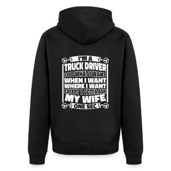 Lkw Fahrer Trucker Lastwagenfahrer - Unisex Premium Bio Zip Hoodie - Schwarz - Hinten - Nico (187cm)