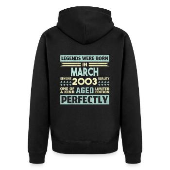 21e anniversaire mars Vintage 2003 idée cadeau - Veste à capuche bio Premium Unisexe - noir - Dos - Nico (187cm)