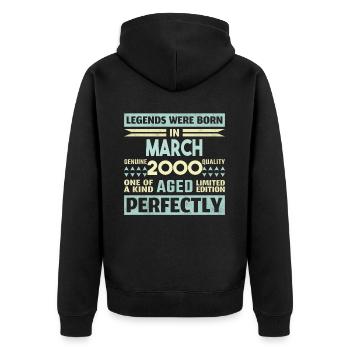 24. Geburtstag März Jahrgang 2000 Geschenkidee - Unisex Premium Bio Zip Hoodie - Schwarz - Hinten - Nico (187cm)