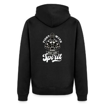 Krav Maga Fight With Mind Body And Spirit - Unisex Premium Organic Zip Hoodie - black - Back - Nico (187cm)