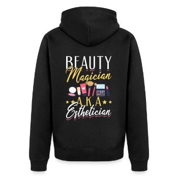 Skincare Esthetician Skin - Unisex Premium Bio Zip Hoodie - Schwarz - Hinten - Nico (187cm)