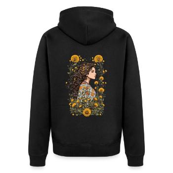 Pissenlit Vintage Floral Streetwear esthétique - Veste à capuche bio Premium Unisexe - noir - Dos - Nico (187cm)
