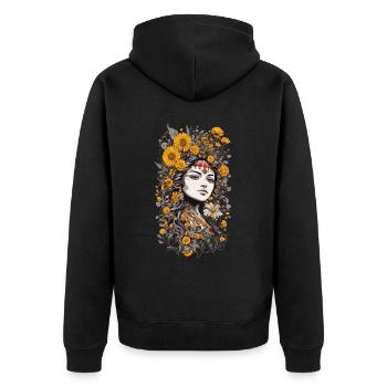 Bohème esthétique Vintage Floral Design - Veste à capuche bio Premium Unisexe - noir - Dos - Nico (187cm)
