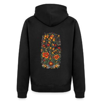 Blumen Vintage Ästhetische Streetwear Design - Unisex Premium Bio Zip Hoodie - Schwarz - Hinten - Nico (187cm)