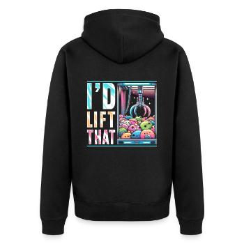 Claw Machine Kraller Gripper I'D Lift That - Unisex Premium Organic Zip Hoodie - black - Back - Nico (187cm)
