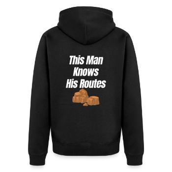 This man knows his routes: bouldering, - Unisex Premium Organic Zip Hoodie - black - Back - Nico (187cm)