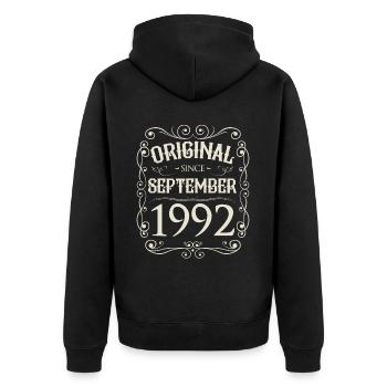 Vintage - Original depuis septembre 1992 Anniversaire - Veste à capuche bio Premium Unisexe - noir - Dos - Nico (187cm)