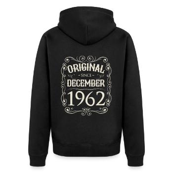 Vintage - Original since Dezember 1962 Geburtstag - Unisex Premium Bio Zip Hoodie - Schwarz - Hinten - Nico (187cm)