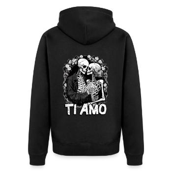 Ti Amo Floral Skeleton Couple Horror Valentines Go - Unisex Premium Bio Zip Hoodie - Schwarz - Hinten - Nico (187cm)