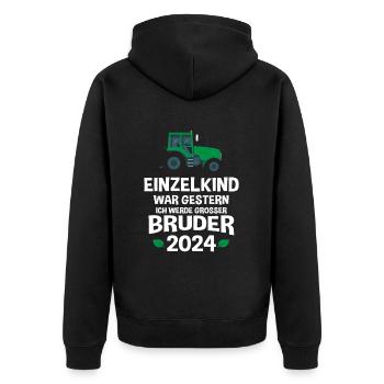Großer Bruder 2024 - Unisex Premium Bio Zip Hoodie - Schwarz - Hinten - Nico (187cm)
