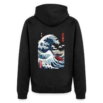 Japan Ukiyo-E Style Captain Sailboat Vintage - Unisex Premium Organic Zip Hoodie - black - Back - Nico (187cm)