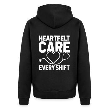 Krankenschwester Herz - Unisex Premium Bio Zip Hoodie - Schwarz - Hinten - Nico (187cm)