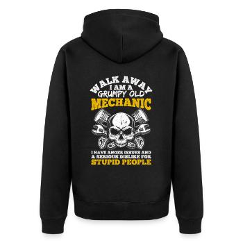 Walk Away I Am A Grumpy Old Mechanic Tuner Tuning - Unisex Premium Organic Zip Hoodie - black - Back - Nico (187cm)