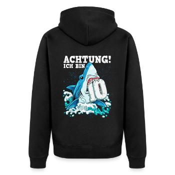 Requin du 10e anniversaire - Veste à capuche bio Premium Unisexe - noir - Dos - Nico (187cm)