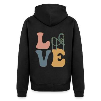 LOVE Achterbahn Vergnügungspark - Unisex Premium Bio Zip Hoodie - Schwarz - Hinten - Nico (187cm)