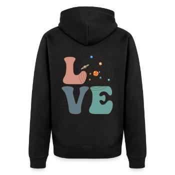 LIEBE Sonnensystem Astrologie Planeten - Unisex Premium Bio Zip Hoodie - Schwarz - Hinten - Nico (187cm)