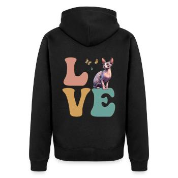 DEAR Sphynx Cat - Unisex Premium Organic Zip Hoodie - black - Back - Nico (187cm)