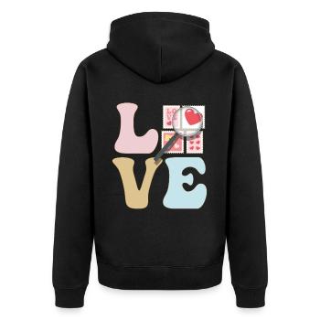 LOVE Stamp Collector Stamp Collecting - Unisex Premium Organic Zip Hoodie - black - Back - Nico (187cm)