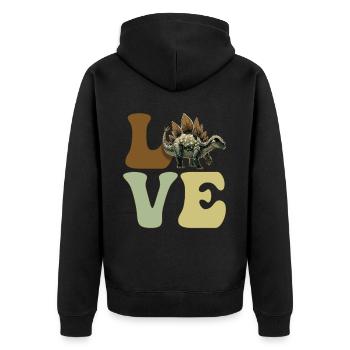 LIEBE Stegosaurus Dinosaurier - Unisex Premium Bio Zip Hoodie - Schwarz - Hinten - Nico (187cm)