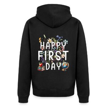 Englischlehrer Englischlehrerin Happy First Day - Unisex Premium Bio Zip Hoodie - Schwarz - Hinten - Nico (187cm)