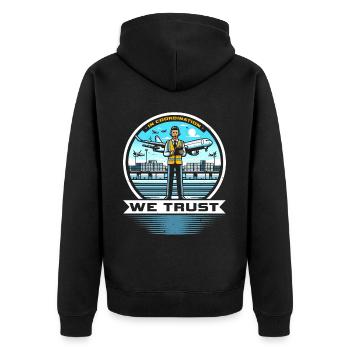 Koordinator Flughafenlogistik Aviation Airport - Unisex Premium Bio Zip Hoodie - Schwarz - Hinten - Nico (187cm)