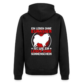 Leben ohne Eurasier Eurasian Spitz - Unisex Premium Bio Zip Hoodie - Schwarz - Hinten - Nico (187cm)