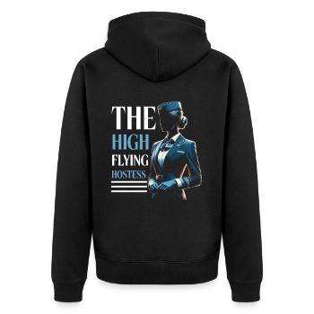 Flugbegleiterin, Flugbegleiterin, Stewardess - Unisex Premium Bio Zip Hoodie - Schwarz - Hinten - Nico (187cm)