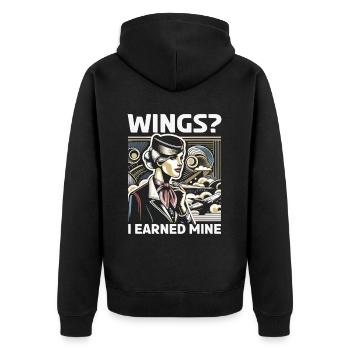 Flugbegleiterin, Flugbegleiterin, Stewardess - Unisex Premium Bio Zip Hoodie - Schwarz - Hinten - Nico (187cm)
