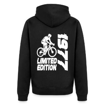 Limited Edition 1977 Limited Edition Fahrrad - Unisex Premium Bio Zip Hoodie - Schwarz - Hinten - Nico (187cm)