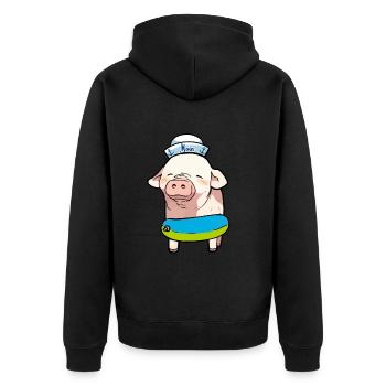 Matrose Seemann Ferkel Schwein Kapitän Ahoi Sau - Unisex Premium Bio Zip Hoodie - Schwarz - Hinten - Nico (187cm)