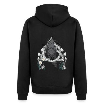 Forest Animals Bird Raven Flowers Nature Crow Dark - Unisex Premium Organic Zip Hoodie - black - Back - Nico (187cm)