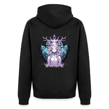 Mystical Woman Empress Nature Trees - Unisex Premium Bio Zip Hoodie - Schwarz - Hinten - Nico (187cm)