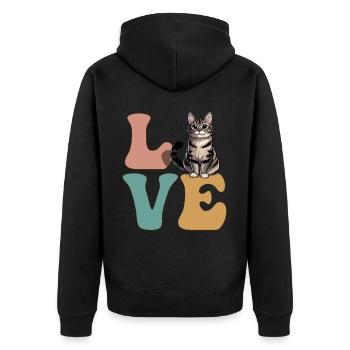 LIEBE Tabby Katze Orange Katze - Unisex Premium Bio Zip Hoodie - Schwarz - Hinten - Nico (187cm)
