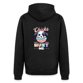 Dog Easter Chicks Hunt Me - Unisex Premium Organic Zip Hoodie - black - Back - Nico (187cm)