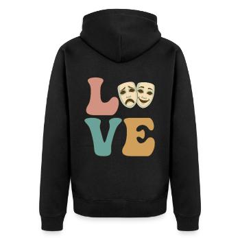 LOVE, Theatre, Drama, Comedy, Masquerade Theatre - Unisex Premium Organic Zip Hoodie - black - Back - Nico (187cm)