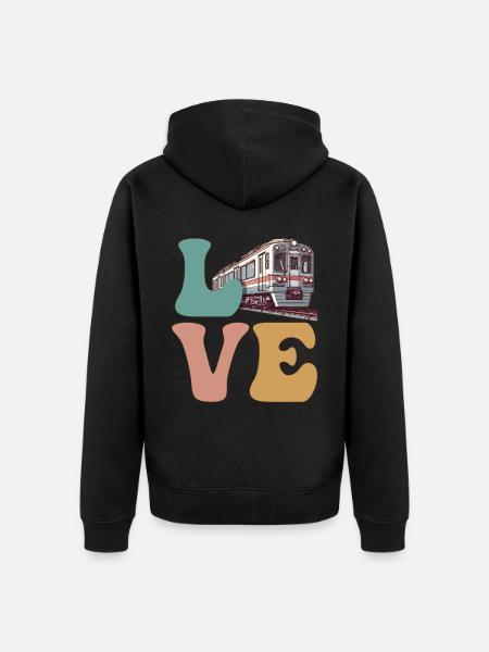 LOVE Train Trainspotter Trainspotting Modellbahn - Unisex Premium Bio Zip Hoodie - Schwarz