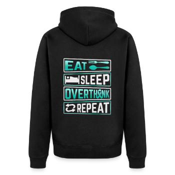 Teal Ribbon PTSD Stress Anxiety Disorder - Unisex Premium Organic Zip Hoodie - black - Back - Nico (187cm)