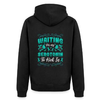 Teal Ribbon PTSD Stress Anxiety Disorder - Unisex Premium Organic Zip Hoodie - black - Back - Nico (187cm)