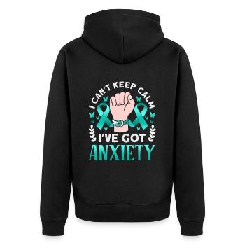 Teal Ribbon PTSD Stress Anxiety Disorder - Unisex Premium Organic Zip Hoodie - black - Back - Nico (187cm)