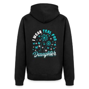 Teal Ribbon PTSD Stress Angststörung - Unisex Premium Bio Zip Hoodie - Schwarz - Hinten - Nico (187cm)
