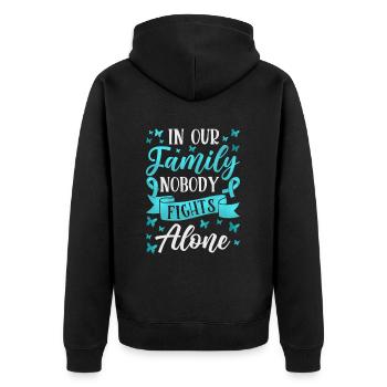 Teal Ribbon PTSD Stress Angststörung - Unisex Premium Bio Zip Hoodie - Schwarz - Hinten - Nico (187cm)