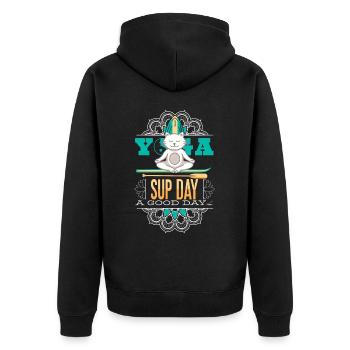 SUP paddleboarding Stand Up Paddle Cat Yoga - Unisex Premium Organic Zip Hoodie - black - Back - Nico (187cm)